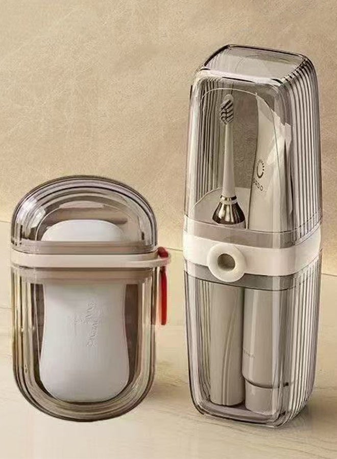 هومستر غسول الفم المتحرك المحمول ومجموعة صناديق الصابون -صندوق الصابون، صندوق فرشاة الأسنان -وعاء صابون مقاوم للتسرب مع حامل فرشاة الأسنان، منظم مرحاض صغير الحجم لدش الحمام، صالة للألعاب الرياضية، المدرسة، التخييم، العطلات، مجموعة دش الحمام للاستخدام الخارجي (رمادي 6.9*6.9*20 سم/7*4*11 سم) - Image 1